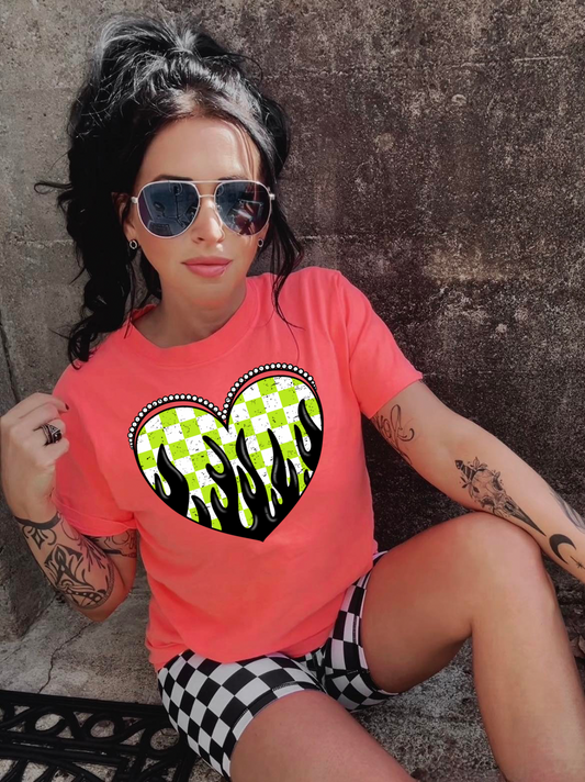 Checkered Flame heart tee