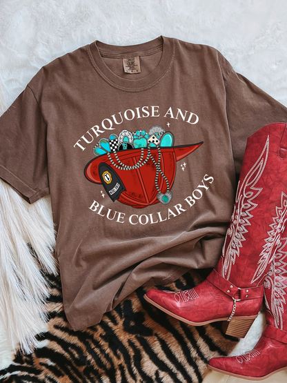 Turquoise and Blue Collar fire fighter helmet Tee